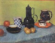 Vincent Van Gogh Still life Blue Enamel Coffeepot Earthenware and Fruit (nn04) Spain oil painting artist